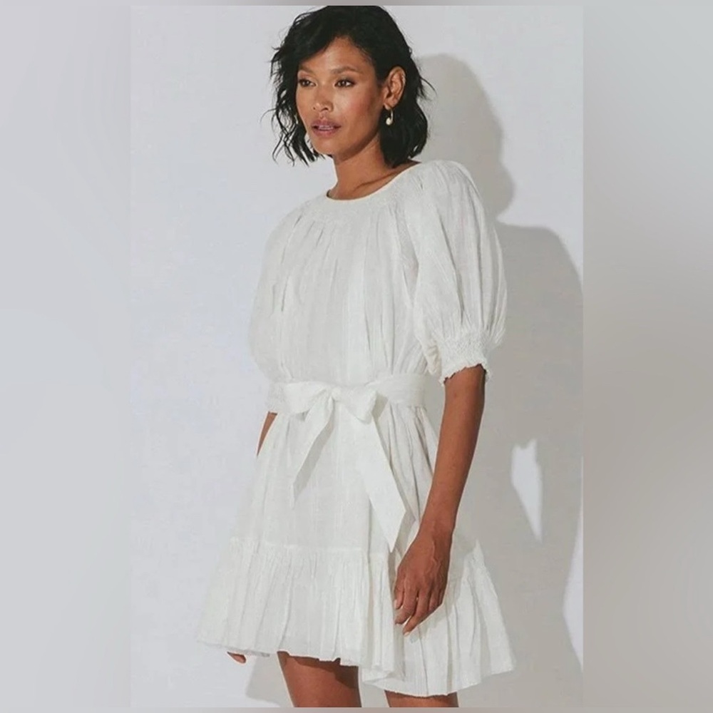 Cleobella Ada Dress white short sleeve with belt. Unworn no tags